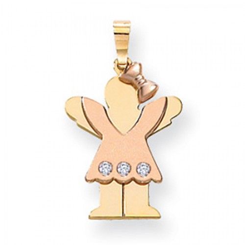 14k Rose & Yellow Gold Diamond Accented Girl W/ Frilly Dress Love Pendant