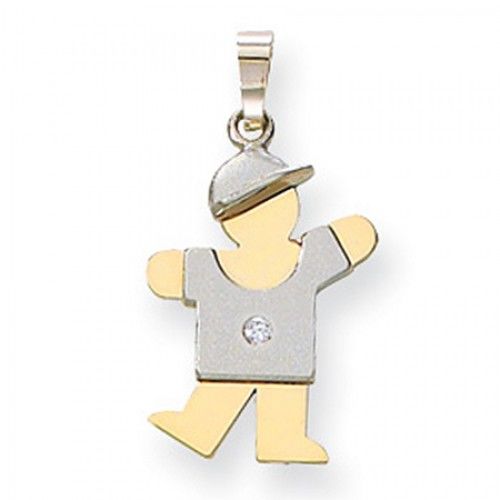 14k White & Yellow Gold Two-Toned Diamond Accented Waving Boy Kiss Pendant