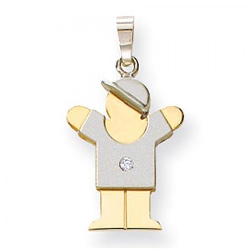 14k White & Yellow Gold Two-Toned Diamond Accented Happy Boy Love Pendant