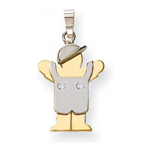 14k White & Yellow Gold Two-Toned Diamond Accented Boy W/ Overalls Love Pendant