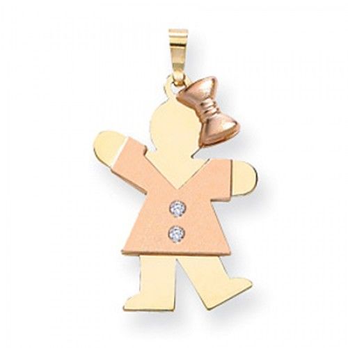 14k Rose & Yellow Gold Two-Toned Diamond Adorned Waving Girl Kiss Pendant