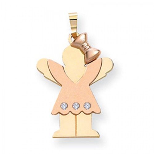 14k Rose & Yellow Gold Two-Toned Diamond Girl W/ Frilly Dress Love Pendant