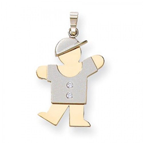 14k White & Yellow Gold Two-Toned Diamond Adorned Waving Boy Kiss Pendant