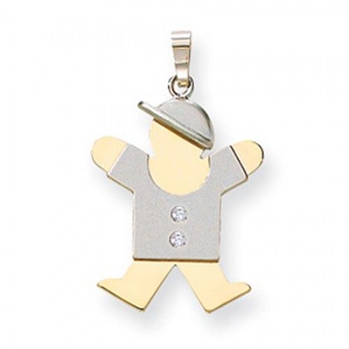 14k White & Yellow Gold Two-Toned Diamond Adorned Jumping Boy Joy Pendant