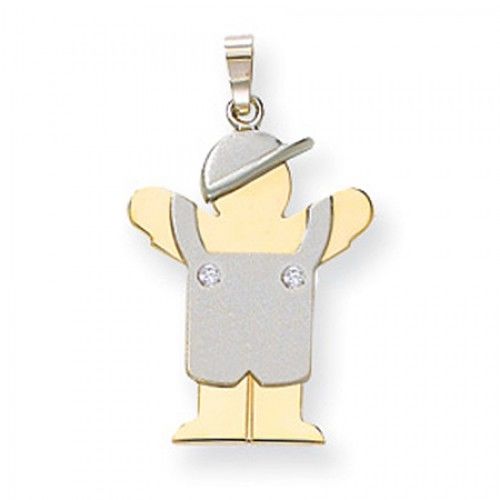 14k White & Yellow Gold Two-Toned Diamond Adorned Boy W/ Overalls Love Pendant