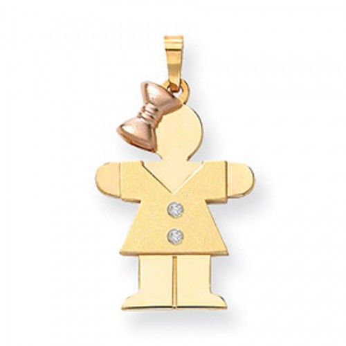 14k Rose & Yellow Gold Two-Toned Diamond Embellished Girl W/ Bow Hug Pendant