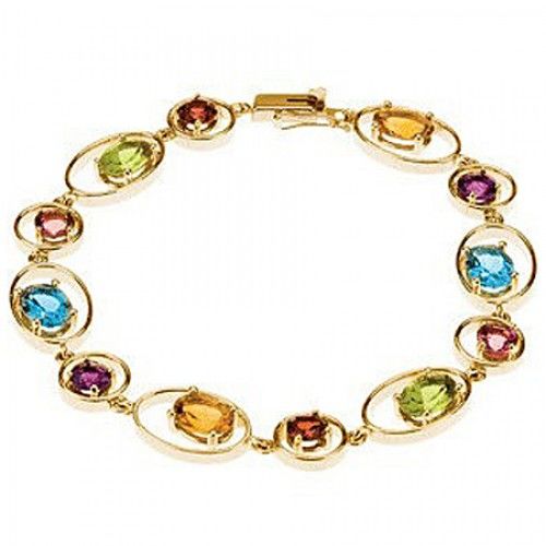 Oval Shape Citrine, Amethyst and Peridot Bracelet in 14kt Yellow Gold - Fine