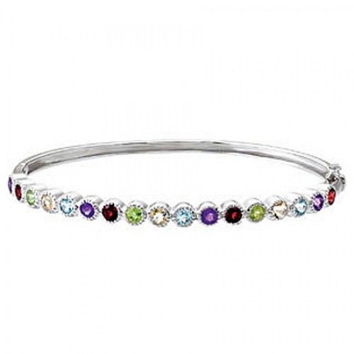 Round Shape Amethyst, Garnet and Peridot Bracelet in Sterling Silver - Gorgeous