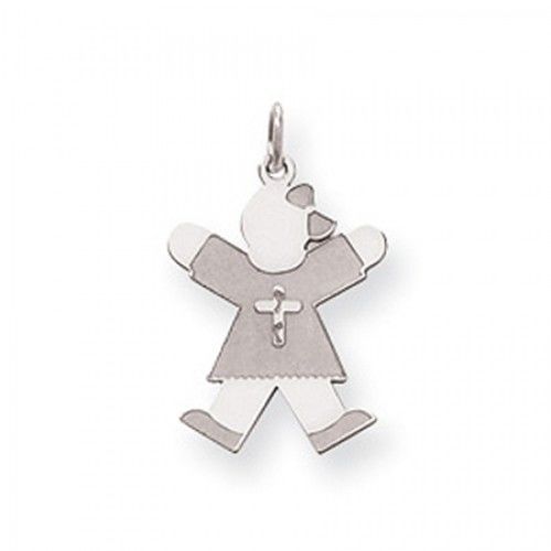 Cross Girl Charm in Sterling Silver - Polished Finish - Cute - Women