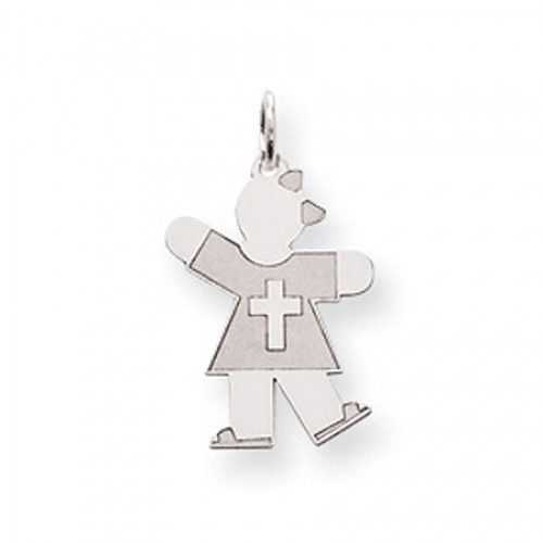 Cross Girl Charm in Sterling Silver - Glossy Polish - Dazzling - Women