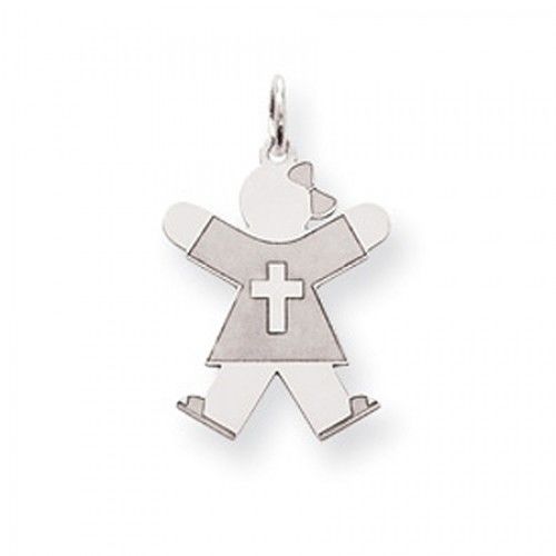 Cross Girl Charm in Sterling Silver - Mirror Polish - Dazzling - Women