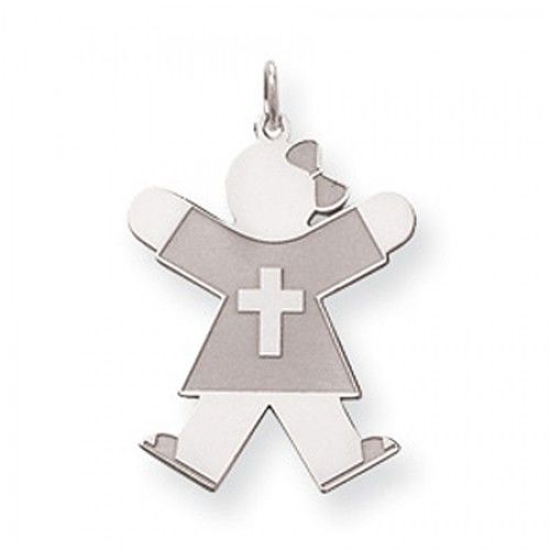 Cross Girl Charm in Sterling Silver - Mirror Polish - Fascinating - Women