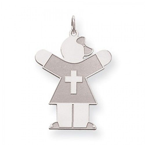 Cross Girl Charm in Sterling Silver - Glossy Finish - Eye-Popping - Women
