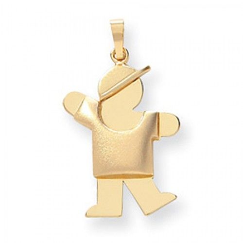 14k Yellow Gold Puffy Waving Boy W/ Hat Kiss Pendant