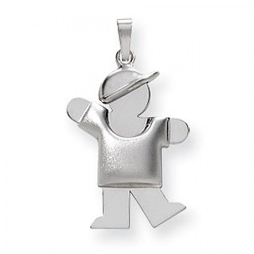 14k White Gold Puffy Waving Boy W/ Hat Kiss Pendant