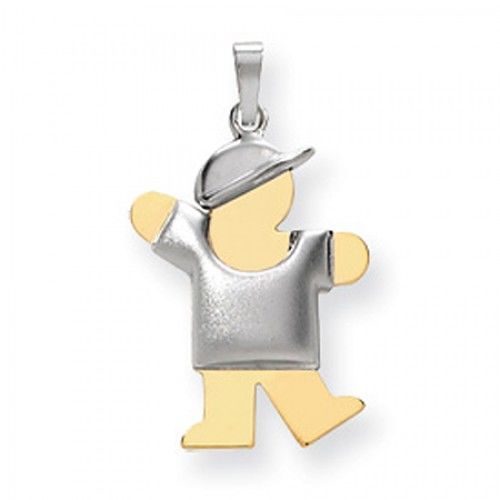14k White and Yellow Gold Two-Tone Puffy Waving Boy W/ Hat Kiss Pendant