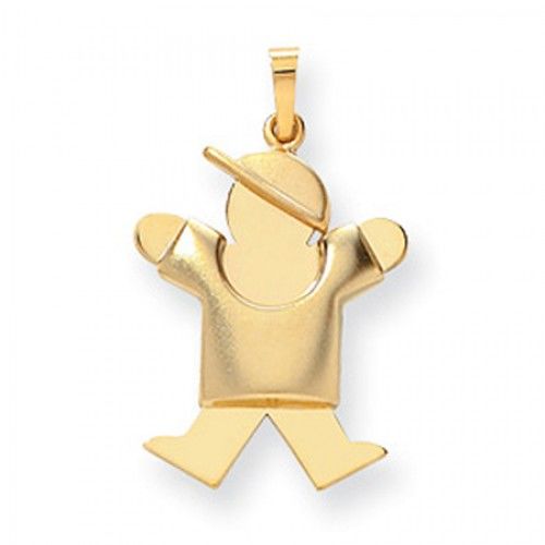 14k Yellow Gold Puffy Jumping Boy W/ Hat Joy Pendant
