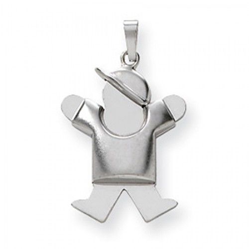 14k White Gold Puffy Jumping Boy W/ Hat Joy Pendant