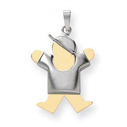 14k White and Yellow Gold Two-Tone Puffy Jumping Boy W/ Hat Joy Pendant