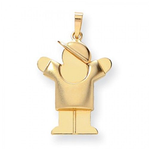 14k Yellow Gold Puffy Loveable Boy W/ Hat Love Pendant