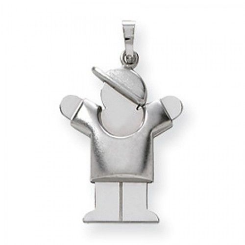 14k White Gold Puffy Loveable Boy W/ Hat Love Pendant