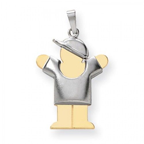 14k White and Yellow Gold Two-Tone Puffy Loveable Boy W/ Hat Love Pendant