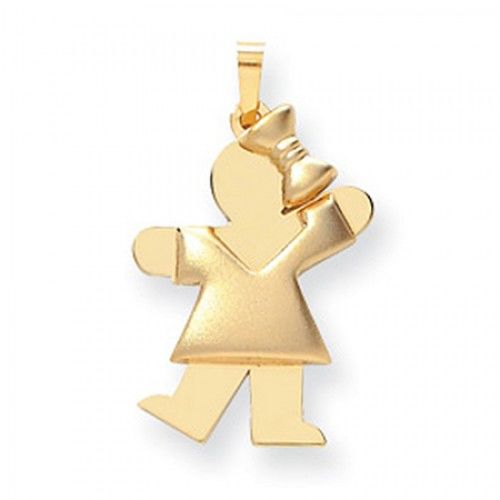 14k Yellow Gold Puffy Waving Girl W/ Bow Kiss Pendant