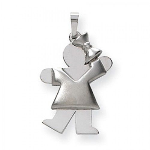 14k White Gold Puffy Waving Girl W/ Bow Kiss Pendant