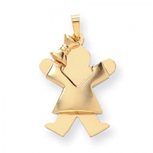 14k Yellow Gold Puffy Jumping Girl W/ Bow Joy Pendant