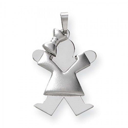 14k White Gold Puffy Jumping Girl W/ Bow Joy Pendant