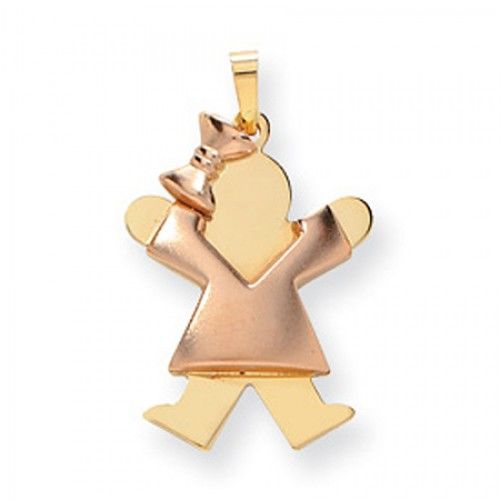 14k Rose and Yellow Gold Two-Tone Puffy Jumping Girl W/ Bow Joy Pendant