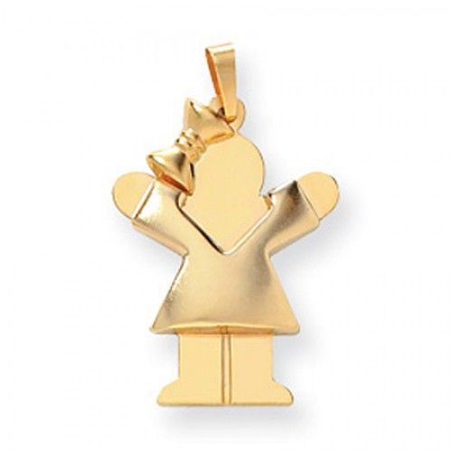 14k Yellow Gold Puffy Loveable Girl W/ Bow Love Pendant