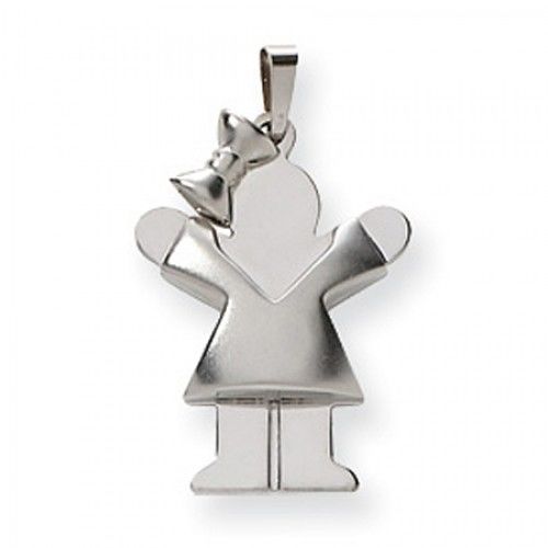14k White Gold Puffy Loveable Girl W/ Bow Love Pendant
