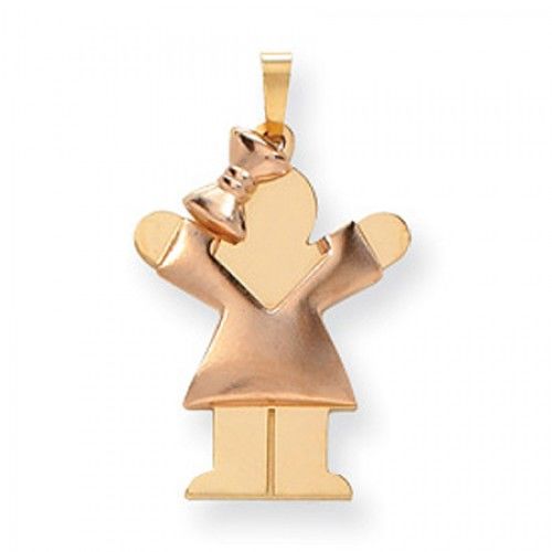 14k Rose and Yellow Gold Two-Tone Puffy Loveable Girl W/ Bow Love Pendant