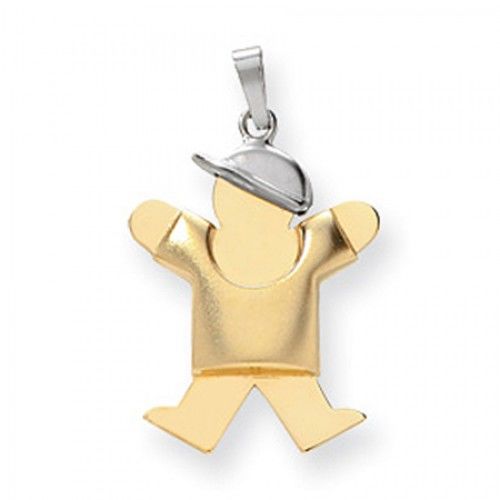 14k White and Yellow Gold Two-Tone Puffy Jumping Boy W/ Baseball Cap Joy Pendant
