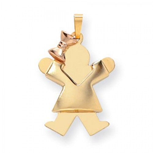 14k Rose and Yellow Gold Two-Tone Puffy Jumping Girl W/ Bow On Left Joy Pendant