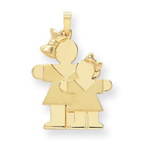 14k Yellow Gold Big Girl & Little Girl W/Bows Hug Pendant