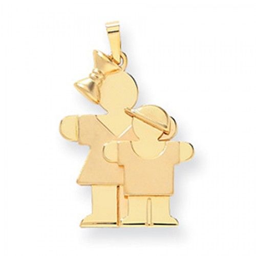 14k Yellow Gold Big Girl & Little Boy Hug Pendant