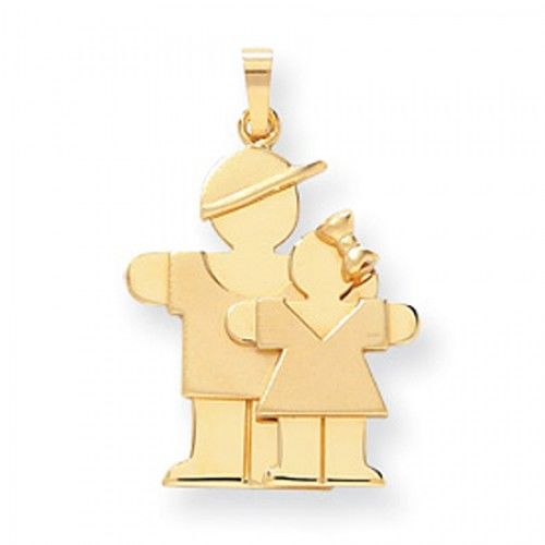 14k Yellow Gold Big Boy & Little Girl Hug Pendant