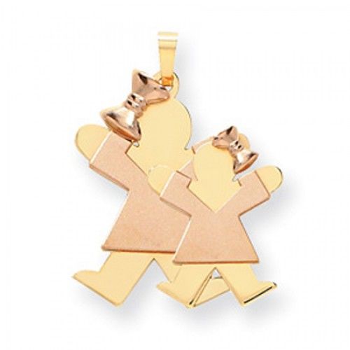 14k Rose and Yellow Gold Two-Tone Big Girl & Little Girl Jumping Joy Pendant