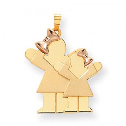 14k Rose and Yellow Gold Two-Tone Big Girl & Little Girl Love Pendant