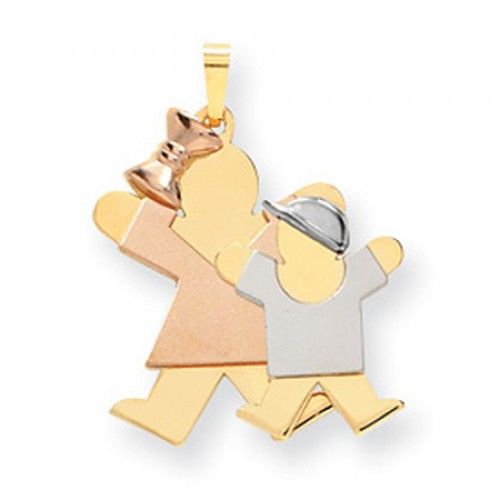 14k Tri Color Gold Tri-Color Big Girl & Little Boy Jumping Joy Pendant
