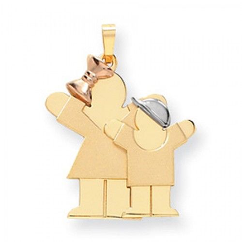 14k Tri Color Gold Tri-Color Big Girl & Little Boy Love Pendant
