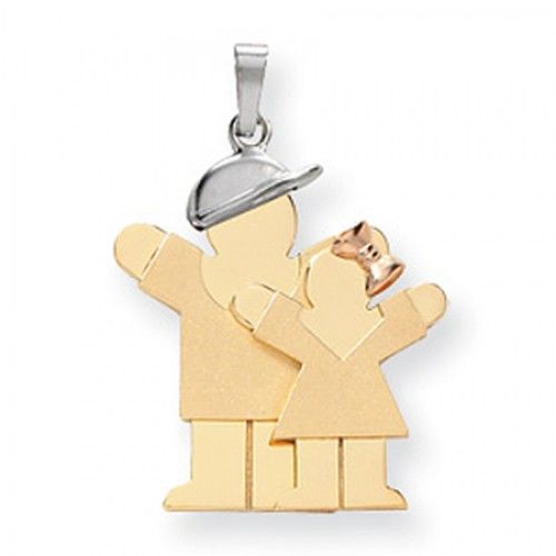 14k Tri Color Gold Tri-Color Big Boy & Little Girl Love Pendant