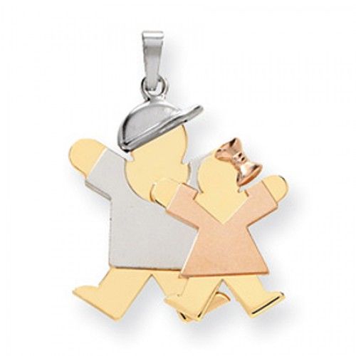 14k Tri Color Gold Tri-Color Big Boy & Little Girl Jumping Joy Pendant