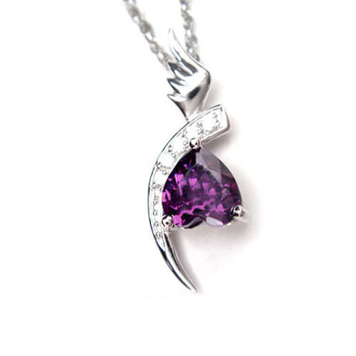 Natural Amethyst Purple Crystal Zirconium Girls Jewelry Style Silver Necklace
