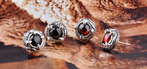 .925 Thai Silver Men's Retro Fashion Jewelry Dragon Earrings (ONE PAIR)