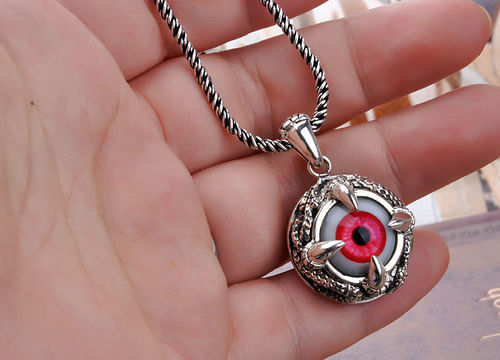 Artificial Red Eye Ball Pendant Alondra Pendant Vampire Jewelry Thai Silver w/ SILVER CHAIN