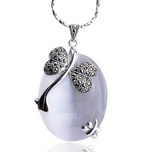 White Opal Gemstone Pendant Thai Silver w/ SILVER CHAIN