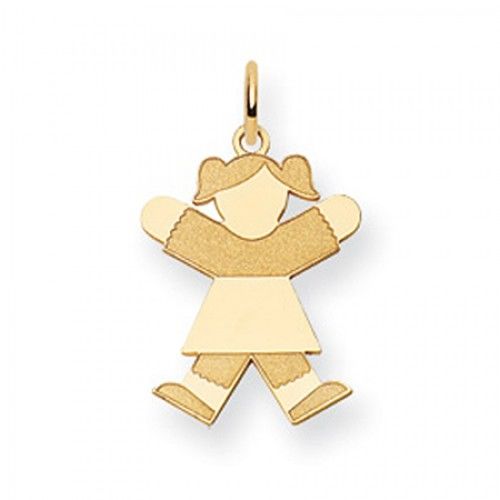 Pigtail Girl Charm in Yellow Gold - 14kt - Glossy Finish - Flattering - Women